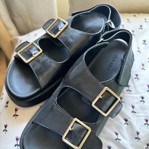 Old Navy Black Sandals with Gold Buckles